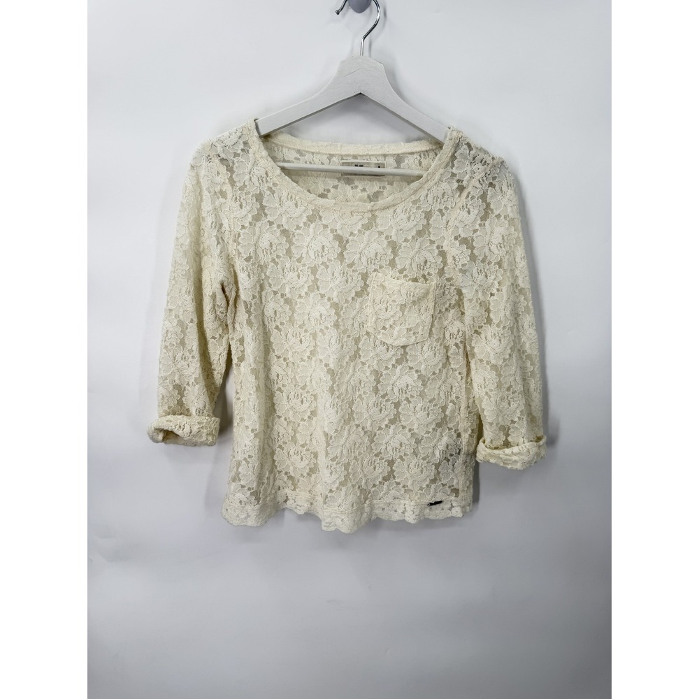 Abercrombie & Fitch Pullover Sweater Womens M White Lace Floral Sheer Pocket
